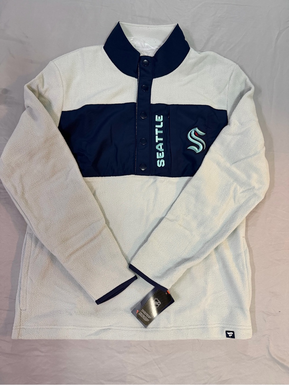 Fanatics White and Navy Seattle Zip-Front Pullover